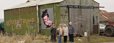 'A Modest Proposal' calling for a new constitution was installed on Mike and Sheila Forbes's barn next to Donald Trump's golf course. Photograph: Angus Reid Photograph: Angus Reid