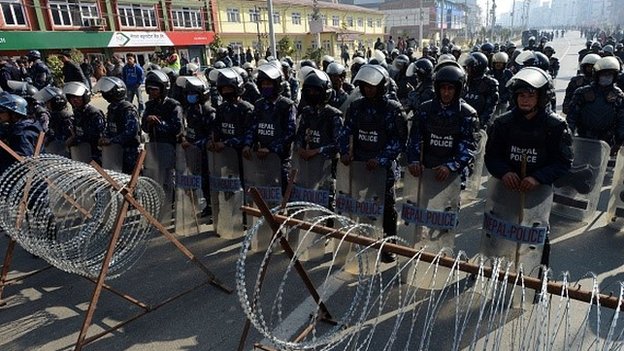 Thousands of riot police were on the streets in Kathmandu