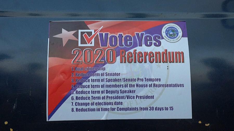 Card outlining the eight referendum proposals (photo credit: africanews/AFP)