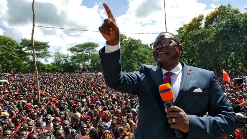Malawi's President Lazarus Chakwera celebrates his victory (photo credit: Reuters)