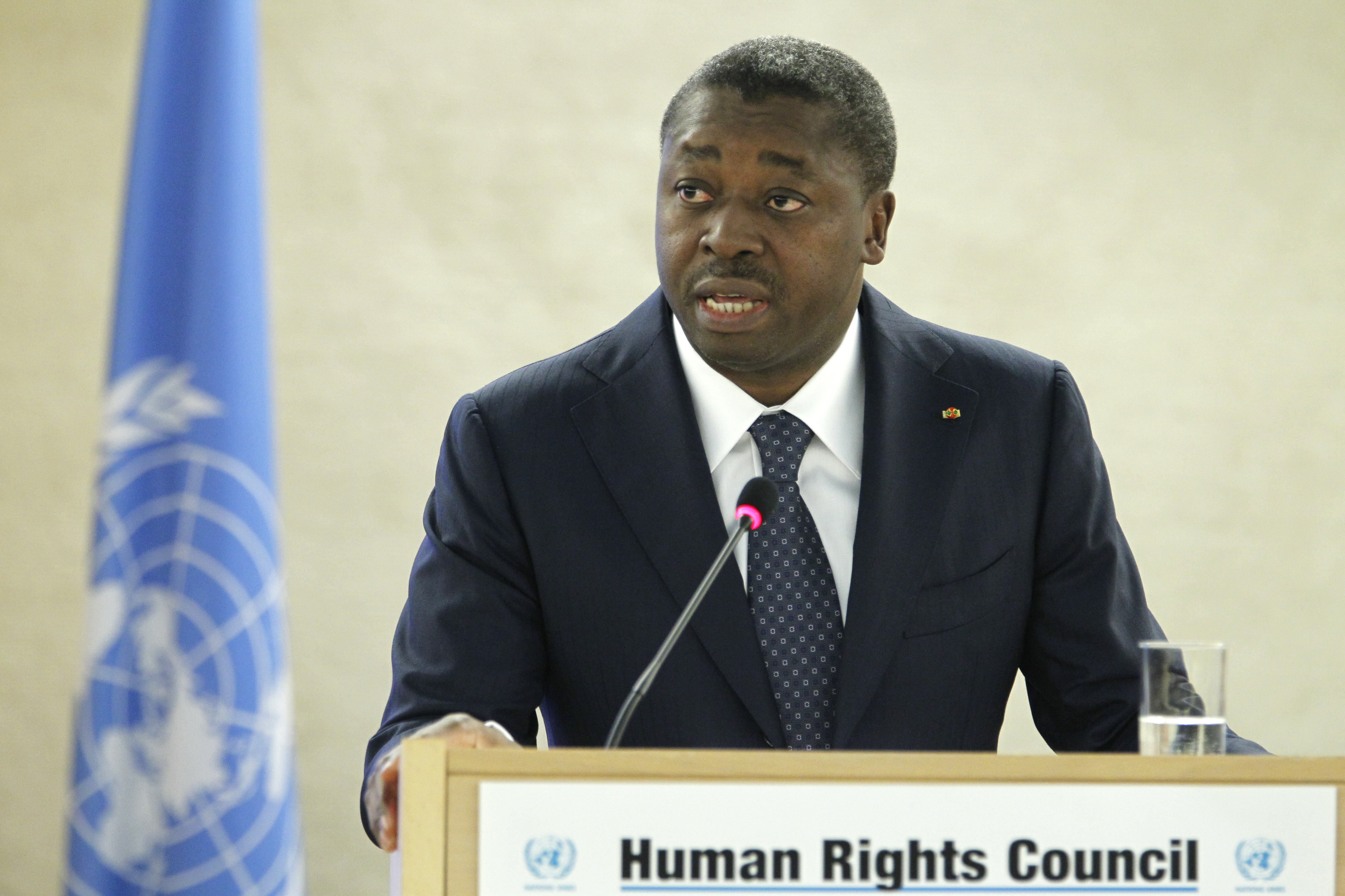 President Faure Gnassingbé speaks before UN Human Rights Council in Feb 2016 (photo credit: UN Human Rights Council)