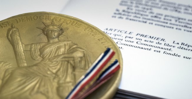 Seal and article 1 of the 1958 French Constitution (photo credit: Joel Saget/AFP) Seal and article 1 of the 1958 French Constitution (photo credit: Joel Saget/AFP)