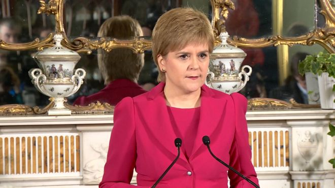 Nicola Sturgeon announcing her intention to seek a referendum (Photo credit: bbc.com) Nicola Sturgeon announcing her intention to seek a referendum (Photo credit: bbc.com)