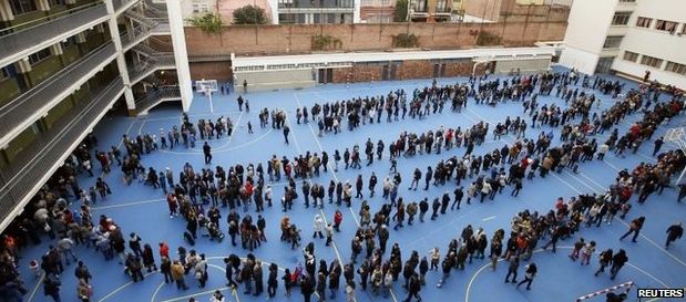 Turn-out appeared brisk, with large queues forming outside many polling centres. (Reuters) (Reuters)