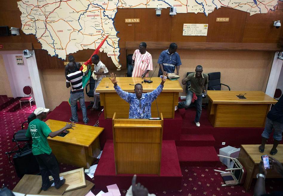 Anti-government protester in Ouagadougou take over parliament on Oct 30. Photo credit: Joe Penney/Reuters Anti-government protester take over parliament on Oct 30. Joe Penney/Reuters