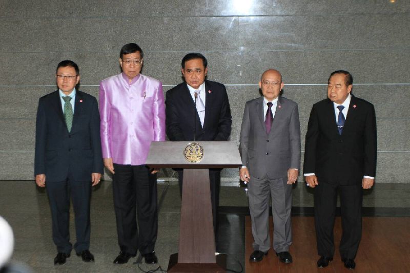 Leaders of the "Five Rivers" i.e. five governing bodies (the Constitution Drafting Committee (CDC), the National Legislative Assembly (NLA), the National Reform Council (NRC), the Cabinet, and the junta itself) 11 March 2015 (photo credit: Thai Visa News) Leaders of the "Five Rivers" i.e. five governing bodies (the Constitution Drafting Committee (CDC), the National Legislative Assembly (NLA), the National Reform Council (NRC), the Cabinet, and the junta itself) 11 March 2015 (photo credit: Thai Visa News)