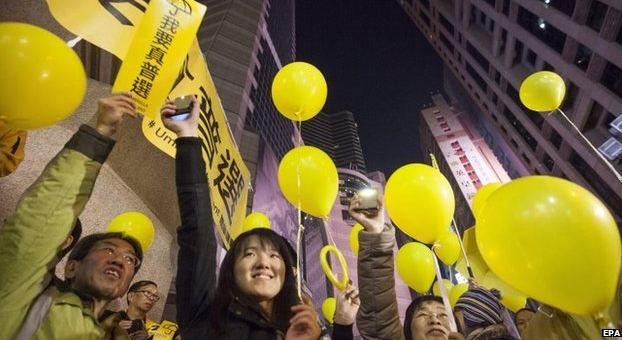 Pro-democracy campaigners have continued to call for political reform. The banners read "I want genuine universal suffrage" Pro-democracy campaigners have continued to call for political reform