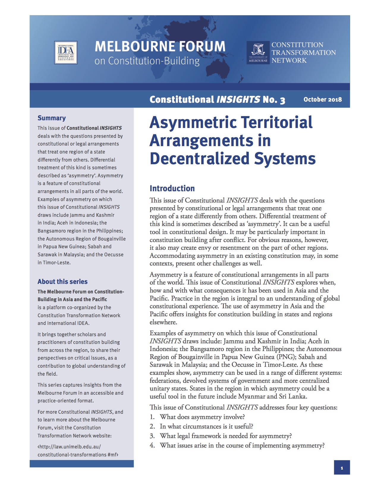 Asymmetric Territorial Arrangements in Decentralized Systems Asymmetric Territorial Arrangements in Decentralized Systems