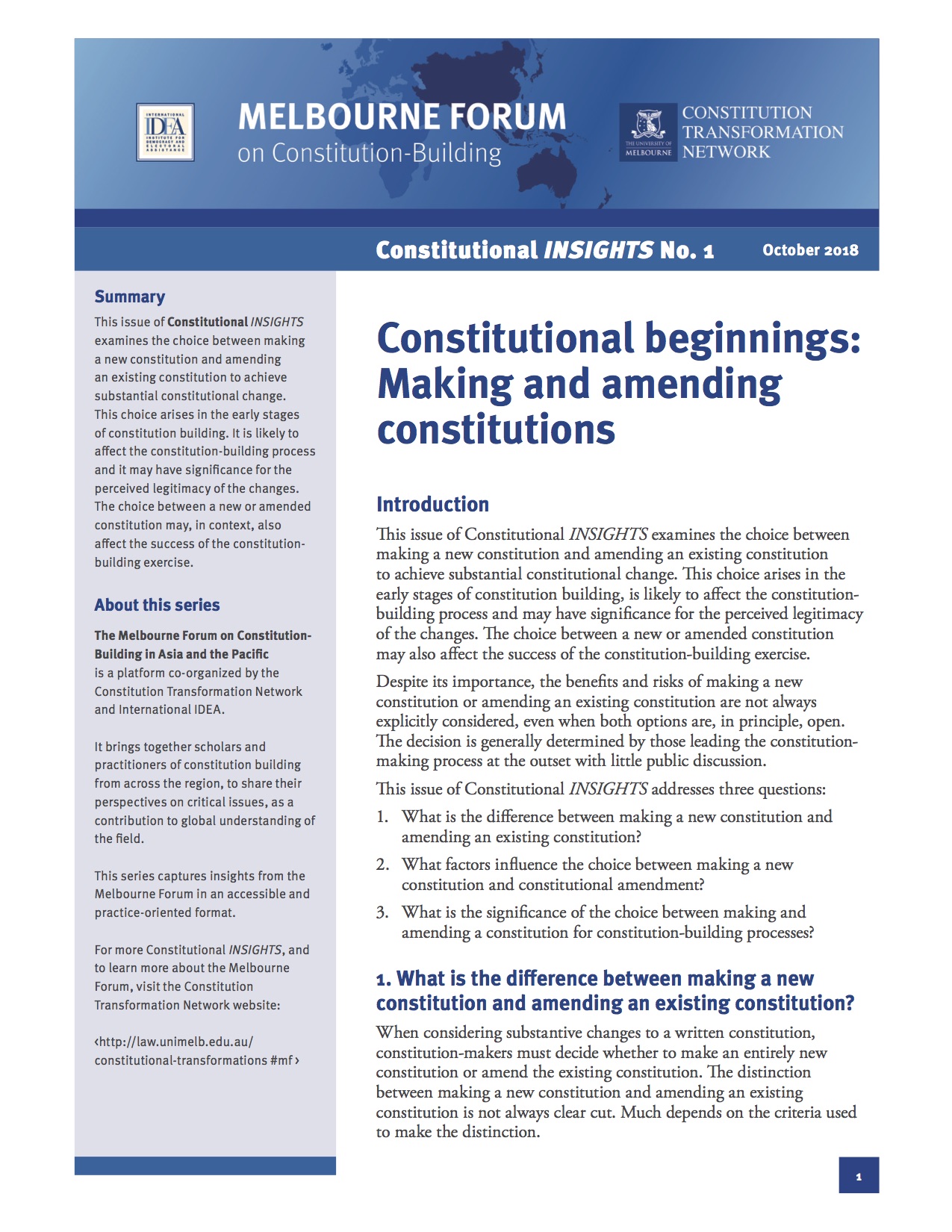 Constitutional beginnings: Making and amending constitutions Constitutional beginnings: Making and amending constitutions