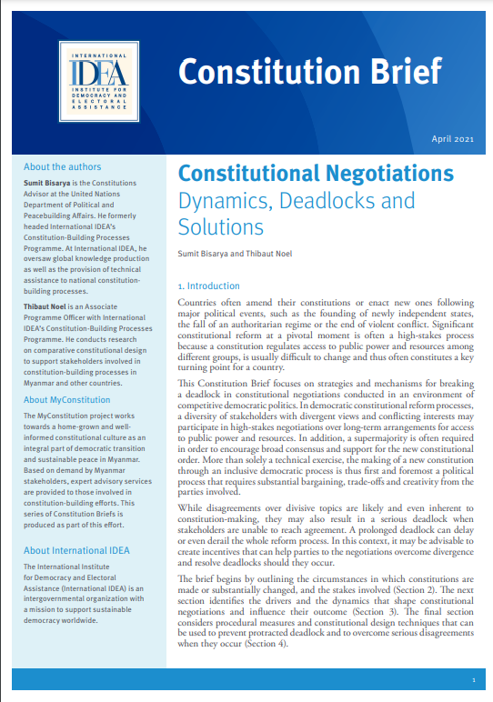 Constitutional Negotiations: Dynamics, Deadlocks and Solutions Constitutional Negotiations: Dynamics, Deadlocks and Solutions