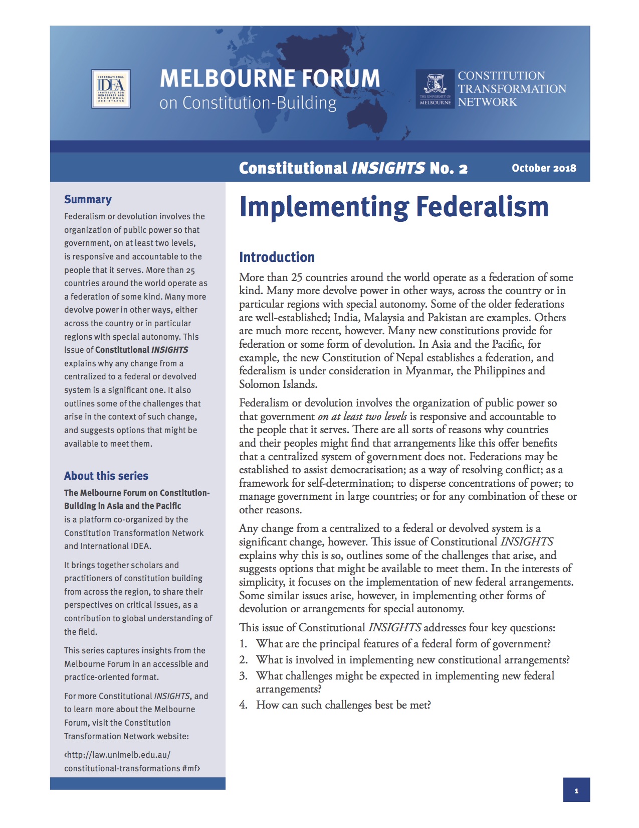 Implementing Federalism Implementing Federalism