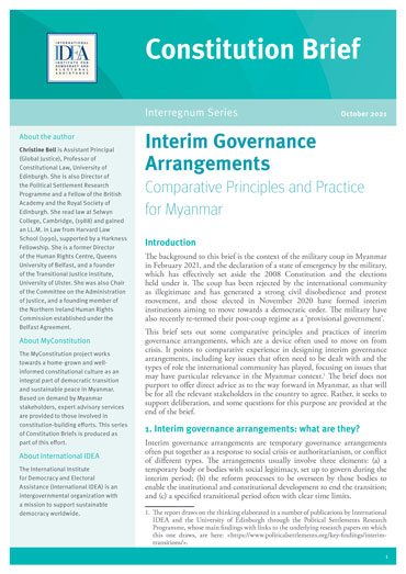 Interim Governance Arrangements: Comparative Principles and Practice for Myanmar
