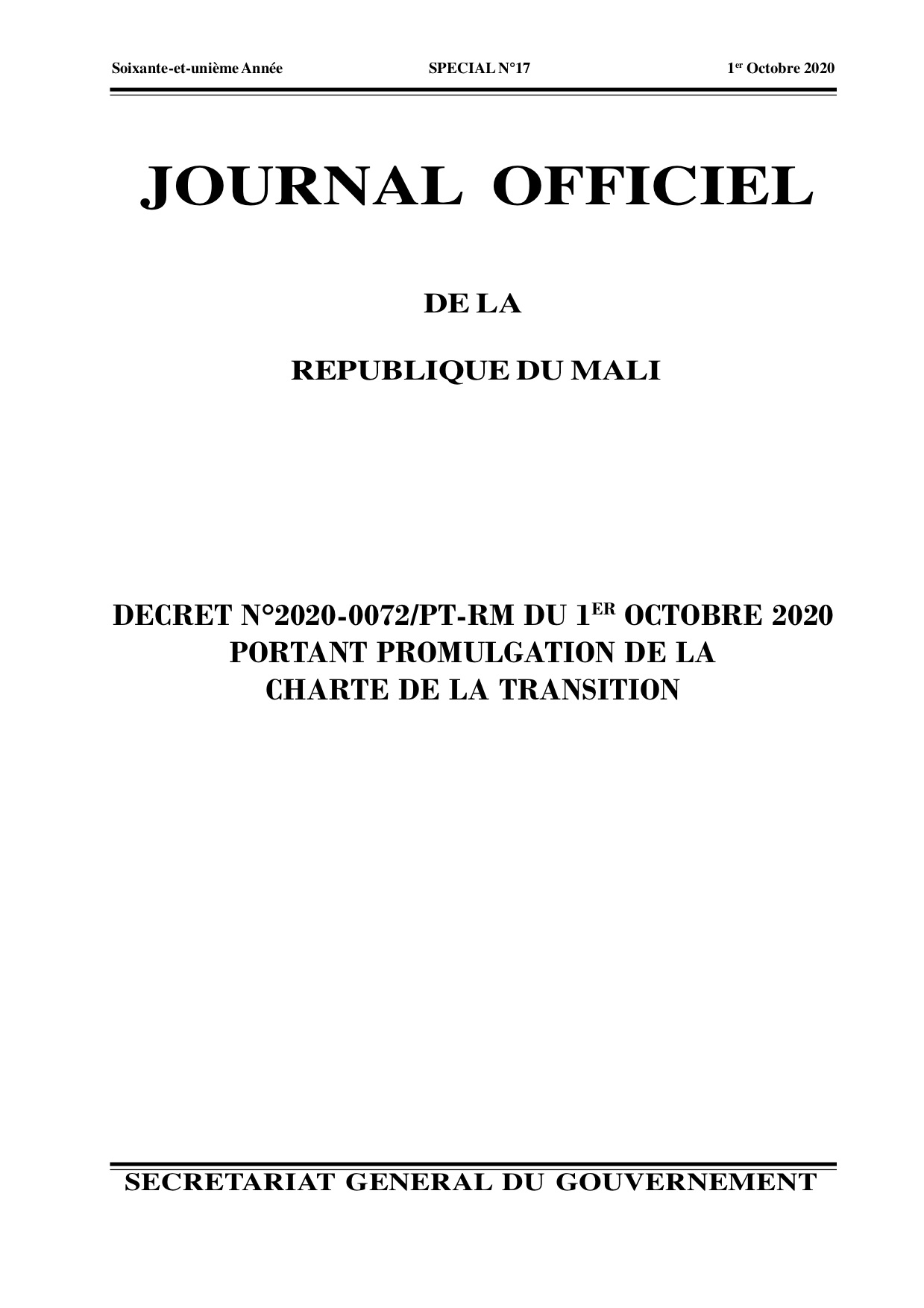 Transitional Charter of Mali Transitional Charter of Mali