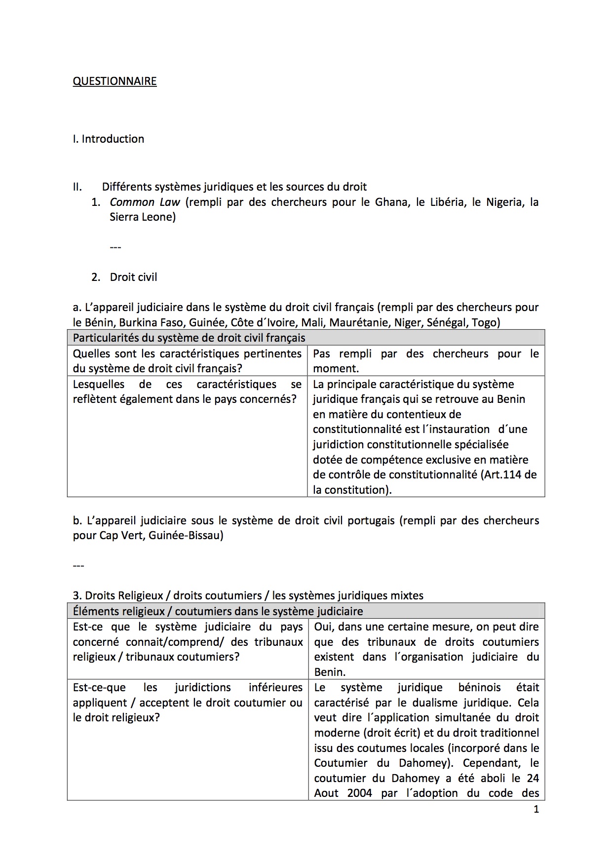 Rule of Law Questionnaire - Benin