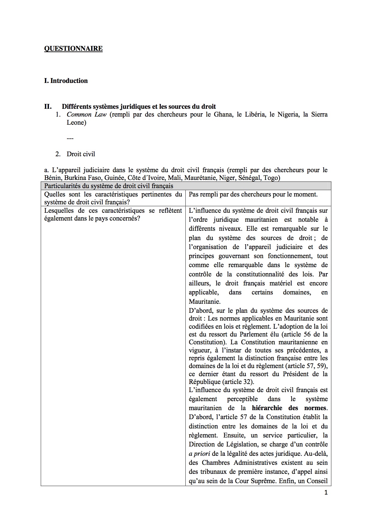 Rule of Law Questionnaire - Mauritania Rule of Law Questionnaire - Mauritania