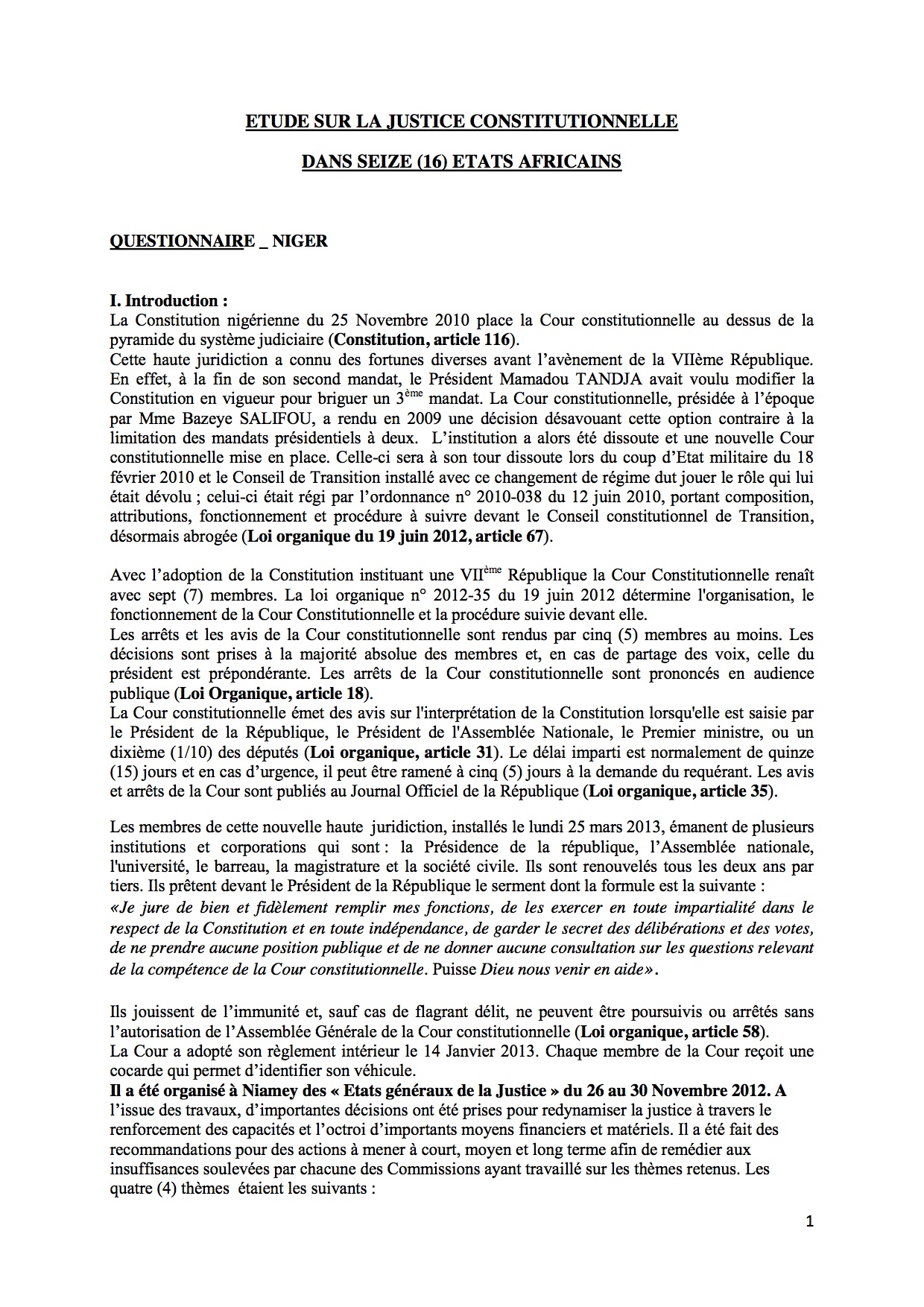Rule of Law Questionnaire - Niger Rule of Law Questionnaire - Niger