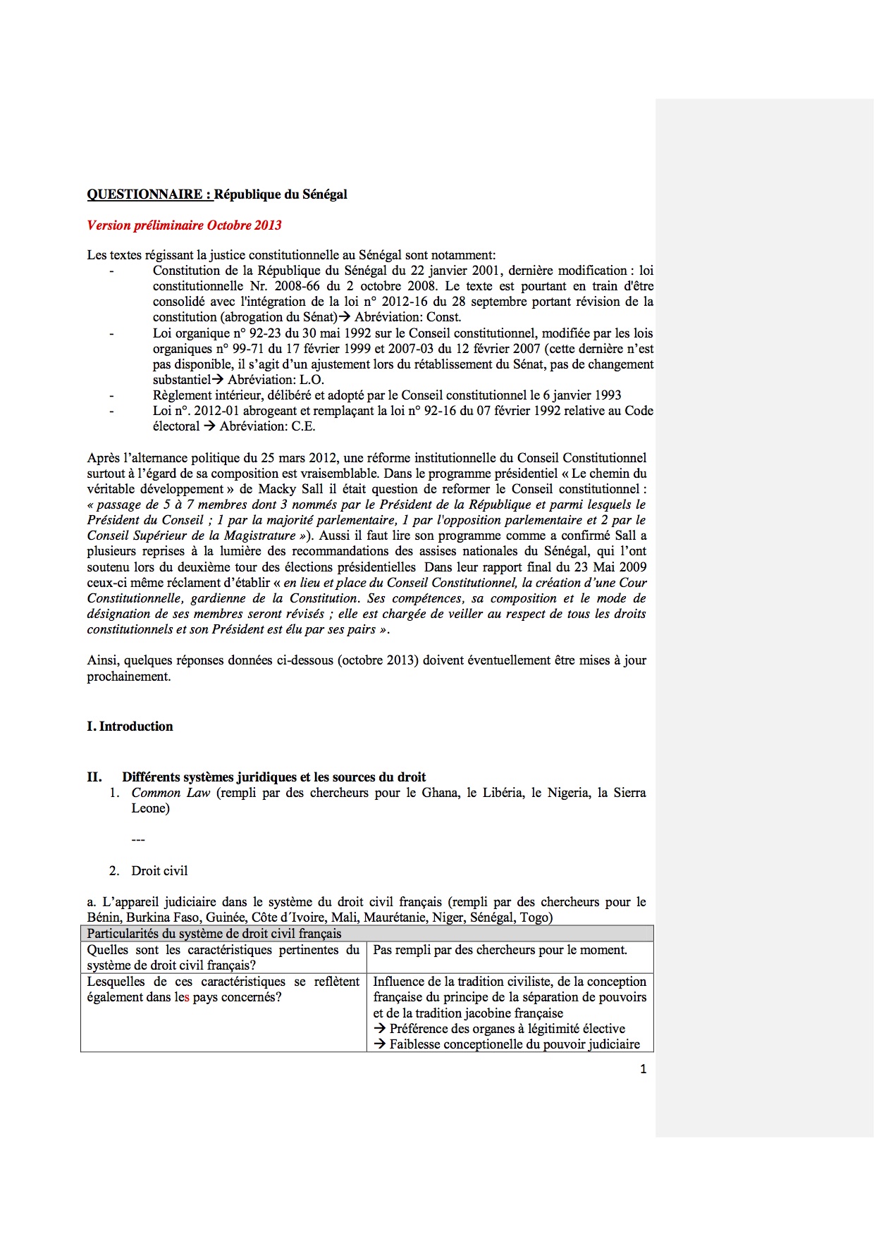 Rule of Law Questionnaire - Senegal Rule of Law Questionnaire - Senegal
