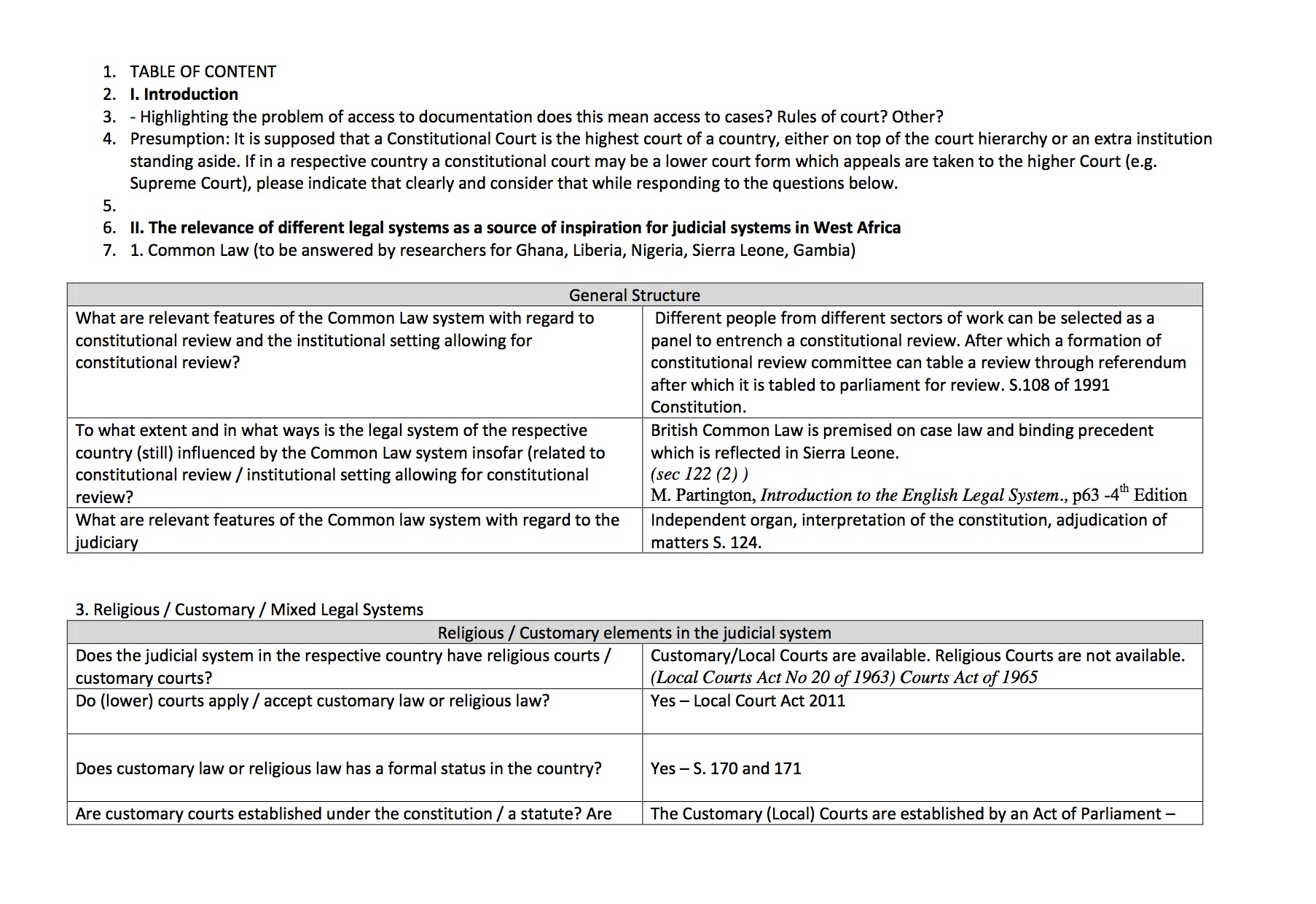 Rule of Law Questionnaire - Sierra Leone Rule of Law Questionnaire - Sierra Leone