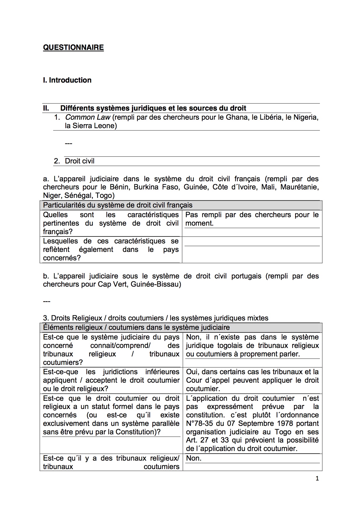 Rule of Law Questionnaire - Togo