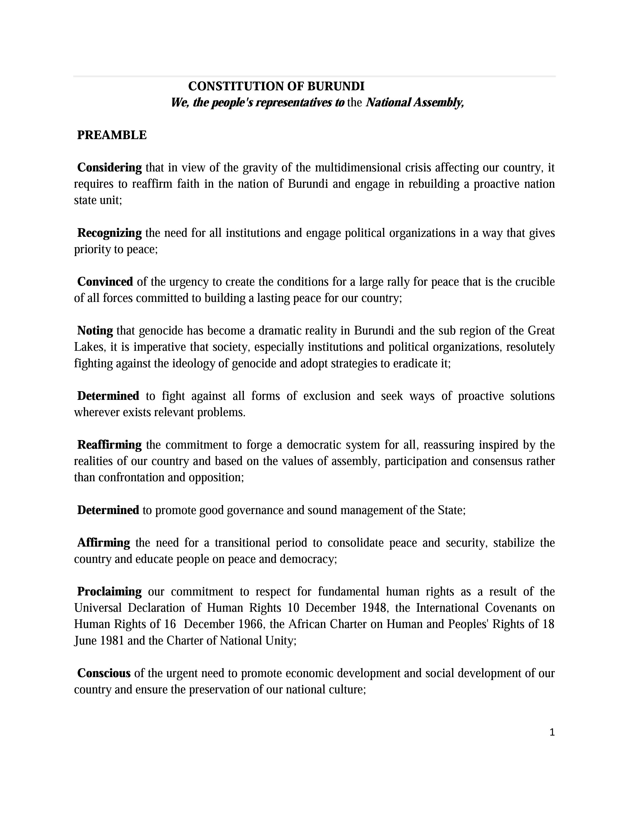 Interim Constitution - Burundi (1998-2001) Interim Constitution - Burundi (1998-2001)
