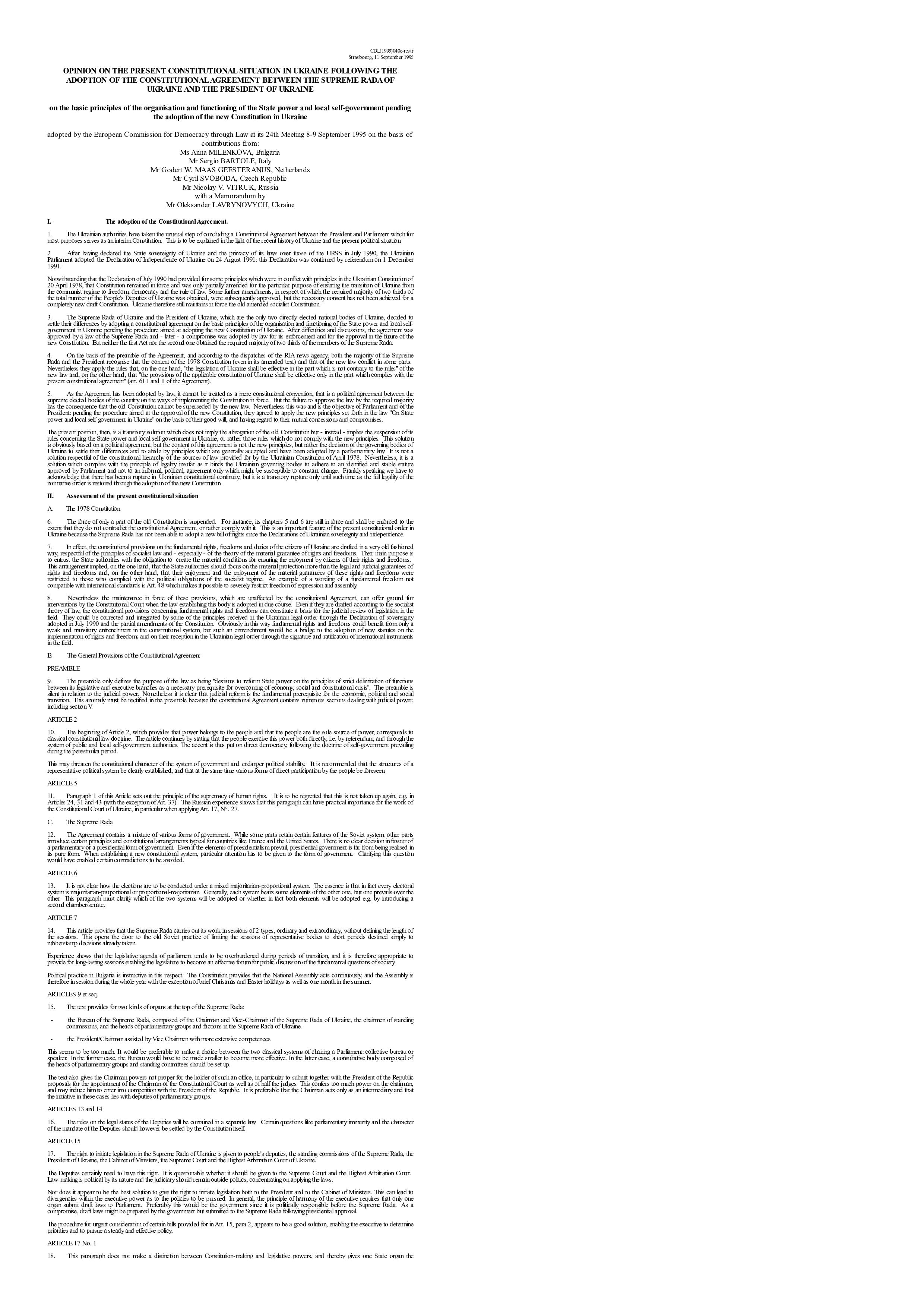 Interim Constitution - Ukraine (1995-1996) Interim Constitution - Ukraine (1995-1996)