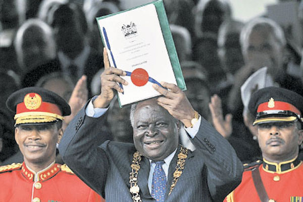 President Mwai Kibaki at the promulgation of the new Constitution in 2010 (photo credit: File) 