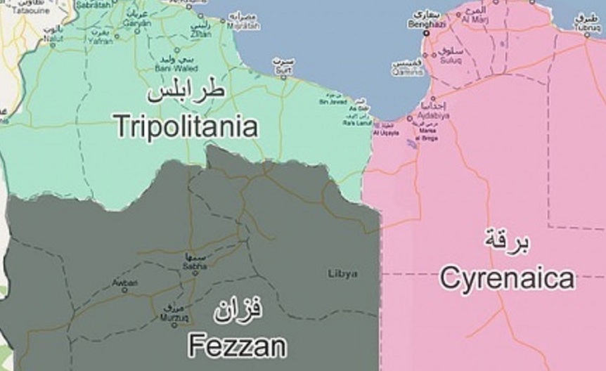 Map showing Libya's three great historic regions Map showing Libya's three great historic regions