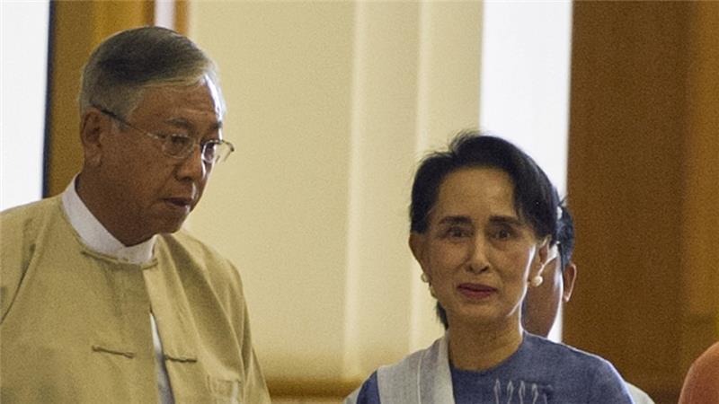 New Myanmar President Htin Kyaw and Suu Kyi (photo credit: Al Jazeera) 