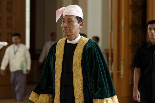 Shwe Mann, then speaker of Union Parliament, attends a parliament meeting at Union Parliament in Naypyitaw in this August 18, 2015 [photo credit: Reuters]