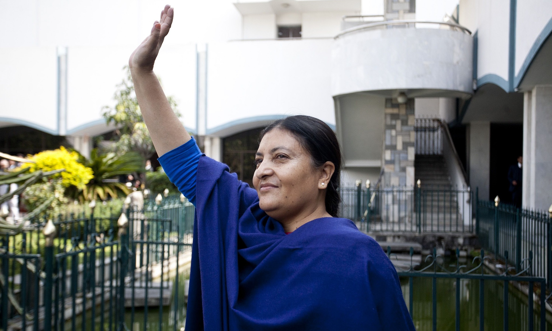 Bidhya Devi Bhandari after voting in the presidential election at Nepal’s parliament in Kathmandu. (photo credit: Xinhua/Rex Shutterstock)