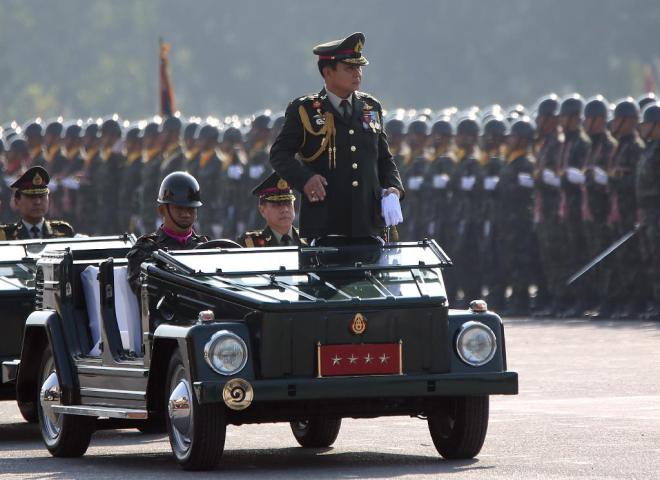 General Prayuth Chan-ocha inspects the troops on the Thai Armed Foces Day (photo credit: AFP)