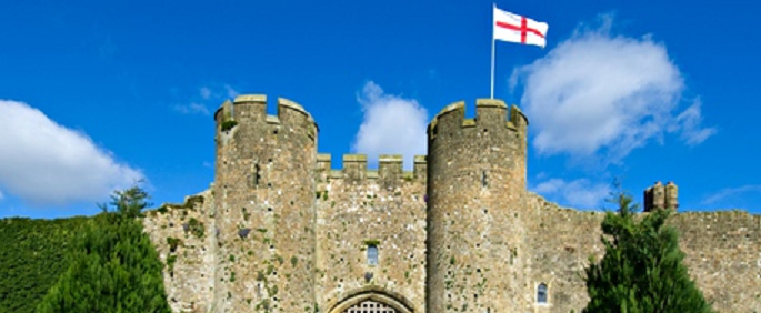 Flag of Saint George flies at Amberley Castle, West Sussex. Photograph: Alamy Flag of Saint George flies at Amberley Castle, West Sussex. Photograph: Alamy