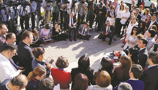 Leaders of pro-Kurdish Peoples’ Democratic Party attend news conference (photo credit: Gulf Times)