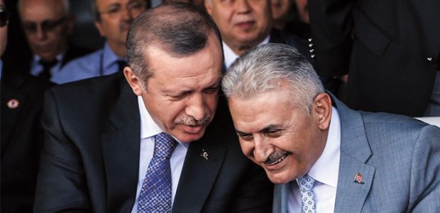 Turkish President Recep Tayyip Erdogan with new PM Binali Yildirim (photo credit: Public Radio of Armenia)