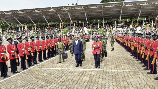 The 2016 swearing-in ceremony was the fifth since President Museveni took power in 1986 (photo credit: BBC)