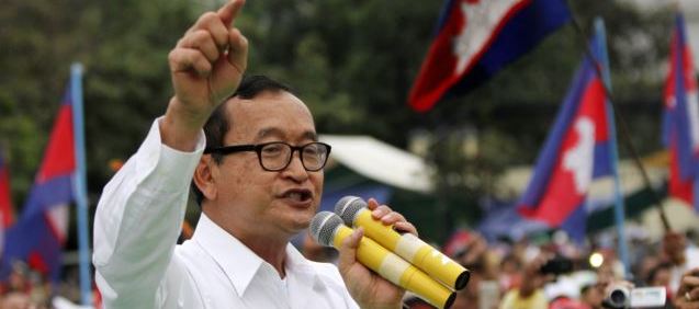FILE - Sam Rainsy (C), leader of the opposition Cambodia National Rescue Party is seen speaking at a protest in central Phnom Penh. Photo: Reuters Sam Rainsy (C). Photo: Reuters