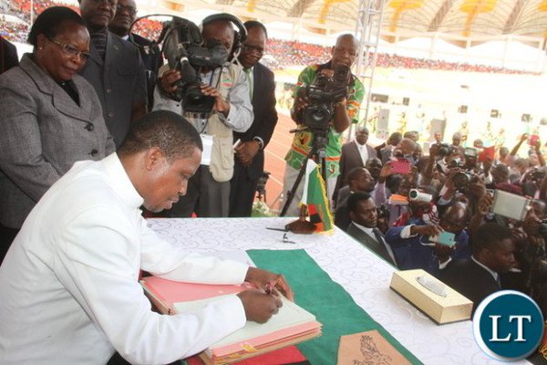 President Lungu assents to the Constitutional Amendment Bill during the signing ceremony at Heroes Stadium on Tuesday, 5 January 5 2016 (photo credit: Thomas Nsama) President Lungu assents to the Constitutional Amendment Bill during the signing ceremony at Heroes Stadium on Tuesday, 5 January 5 2016 (photo credit: Thomas Nsama)